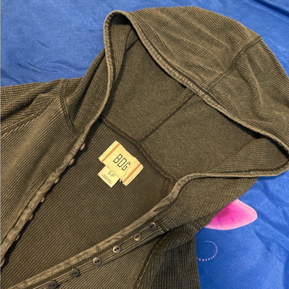 BDG Gray Ribbed Hoodie Sweatshirt - Picture 3 of 4